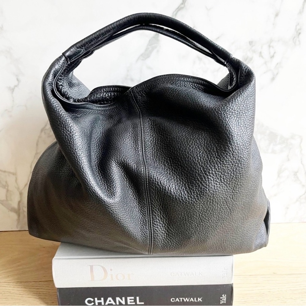 Large Furla Pebbled black leather hobo